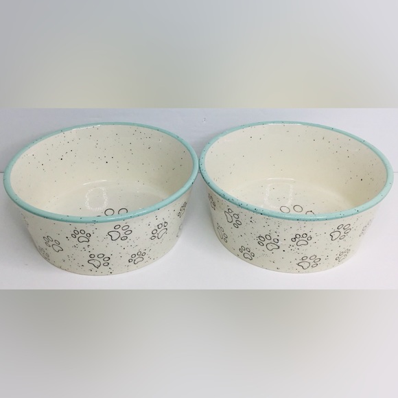 2 Pet Bowl Cat Kitten PAWS Food Water Dish Bowl Pacifica Pottery Tur… - Picture 1 of 5